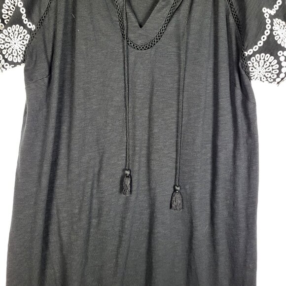 Talbots Embroidered Sleeve Dress Women's Plus Size X 14/16 Black Tassled Boho - Picture 7 of 12